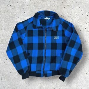 VTG Official Bud Light Plaid Fleece Jacket Zip Blue Black Men's XL Polarfleece